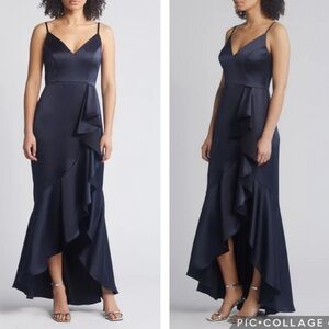 Xscape Satin‎ Ruffle Gown Navy Blue 14